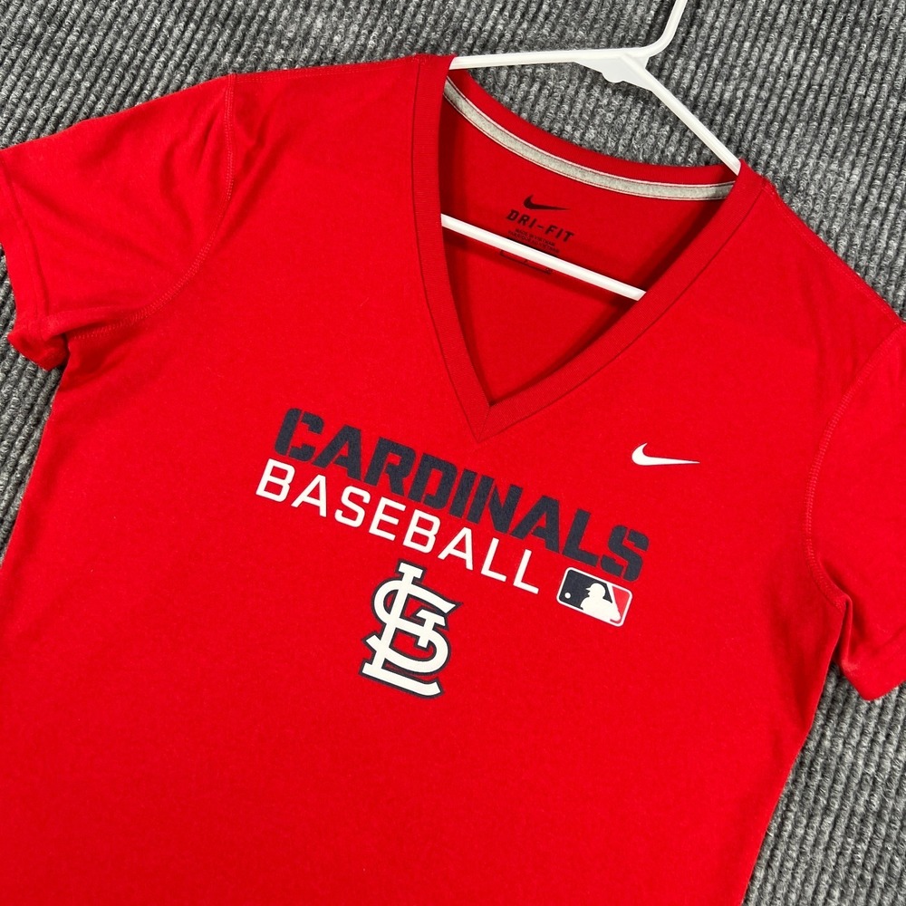 St. Louis Cardinals Shirt Womens Small Red Short Sleeve V Neck MLB Nike Baseball
